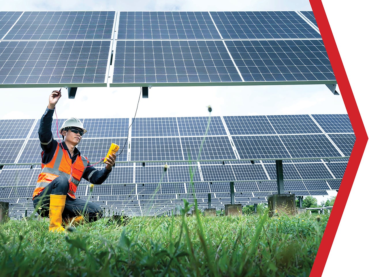 Man inspects solar grid