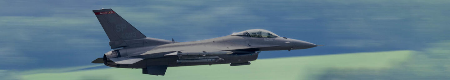 A U.S. Air Force F-16 Fighting Falcon fighter aircraft assigned to the 480th Fighter Squadron takes off for the F-16 and Tornado 50th anniversary celebration flyover at Spangdahlem Air Base, Germany, May 23, 2024.