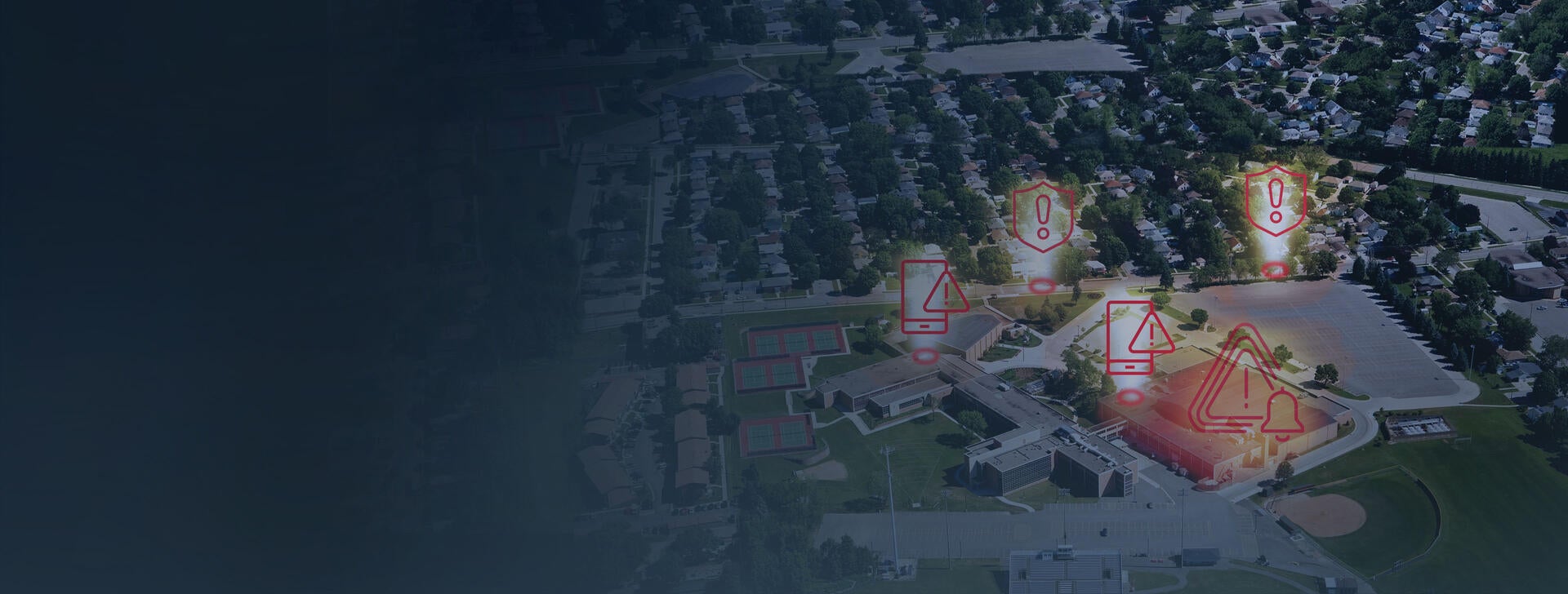 Graphic of school campus alerts