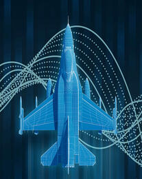 Jet with wave background in digital blue color