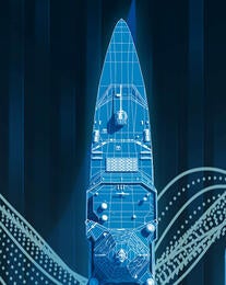 Ship with wave background in blue digital color