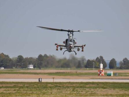 Helicopter lands at air field