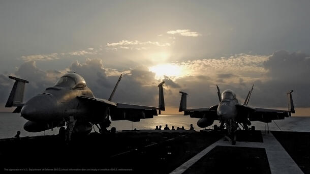 F/A-18 Super Hornets on U.S. Navy carrier